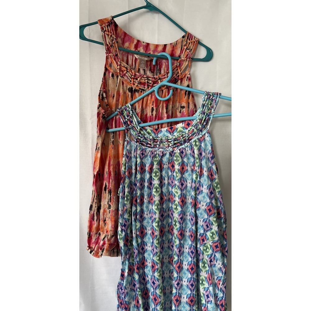 2 White Stag Women'sTank Tops Sleeveless Weave Collar Boho Size Large 12-14